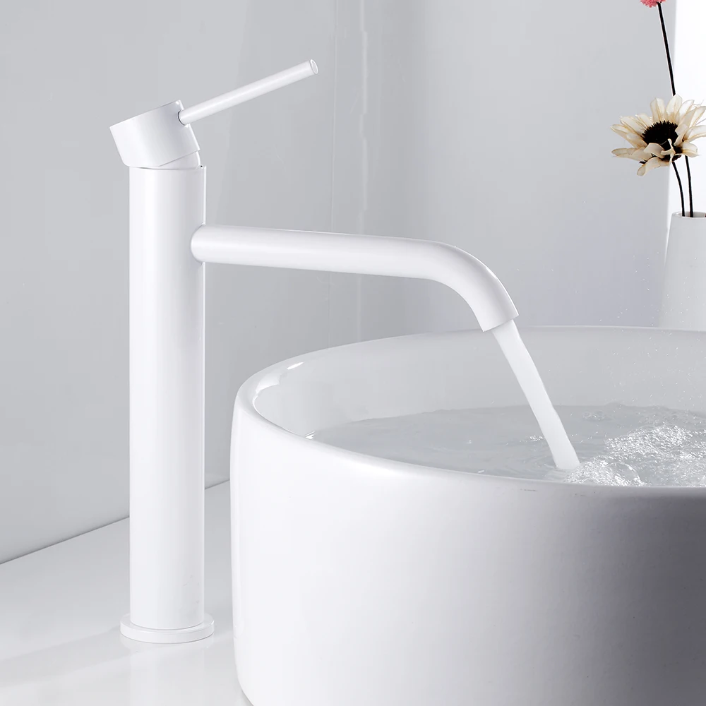 High Bathroom Basin Faucet White/Black/Brushed Taps Wash Hand Face Single Lever Mixer Washbasin Faucets with Hose HOTBEST