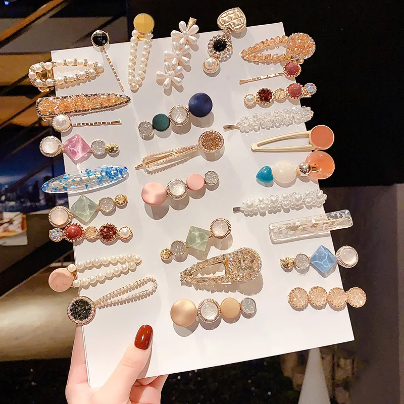 

5 PCS Side Pearl Korean Hair Claw Clip For Girls With Rhinestone Fancy Bow Pins And Clips Hair Cute Accessories Hairpins Sets