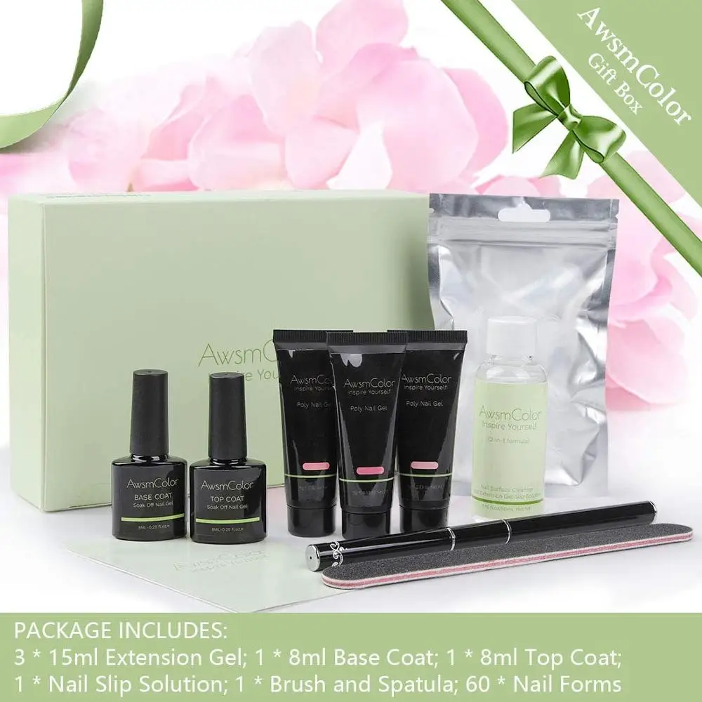 

AwsmColor Nail Extension Gel Kit 15ml 3 Bottles Pink Nail Enhancement Builder Set with Slip Solution All-in-One Nail Gel Polish