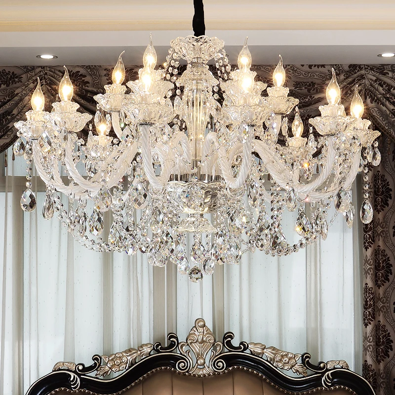 

European Candle Crystal Lamp Living Room Large Crystal Chandelier Lighting Modern Atmosphere Restaurant Bedroom Hanging Lamps