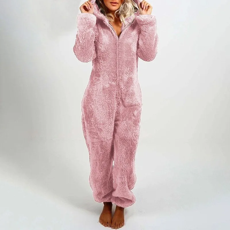 2022 Autumn Hooded Home Clothes Pajamas Thick Warm Winter Pajamas Set Lovely Women's Pajamas Home Clothes Plus Velvet Jumpsuit