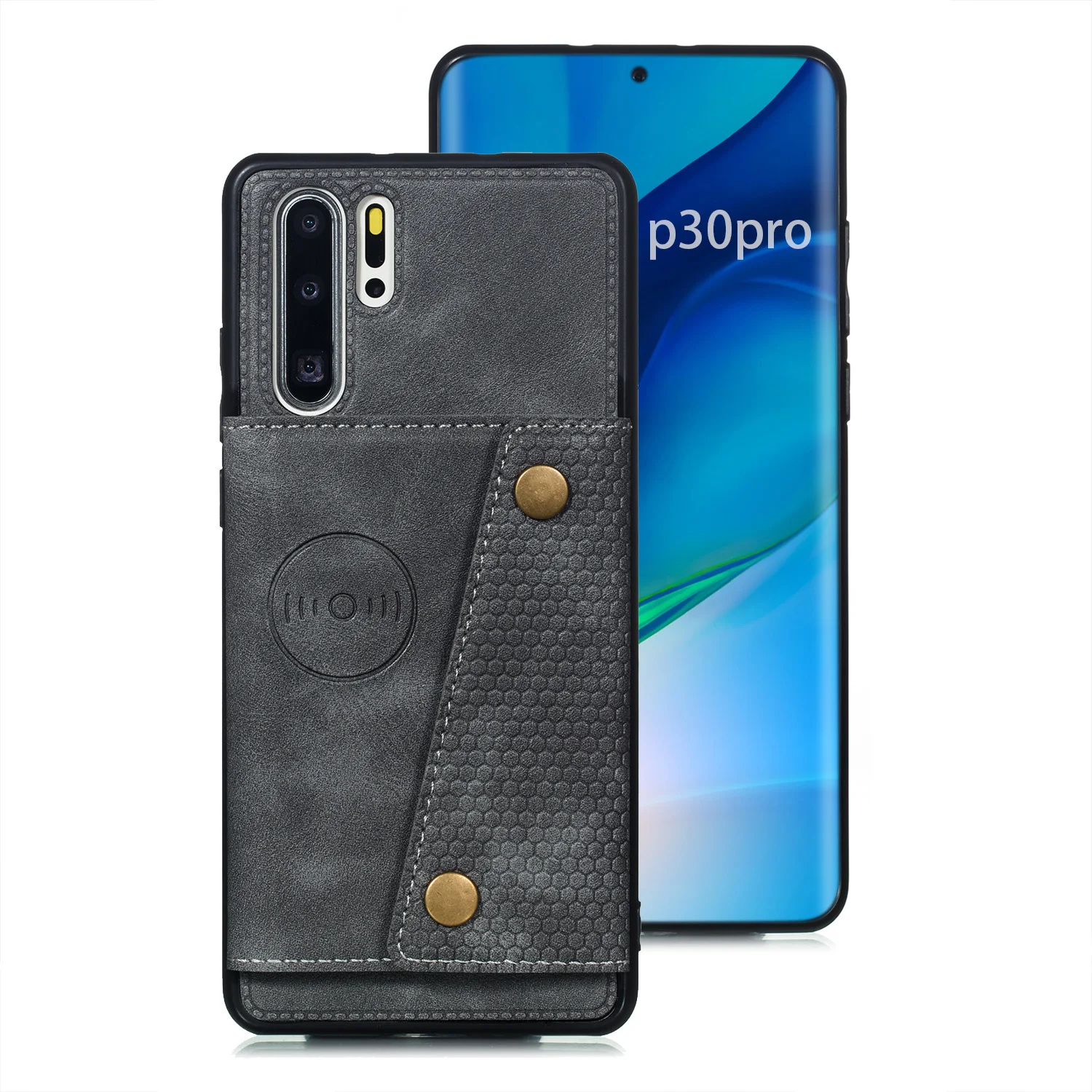 Серый Держатель для карт, чехол-кошелек для huawei P30 mate 20 Honor 20 Pro P20 Lite Y9 Prime из искусственной кожи, карман на заднюю панель NOVA 5i PRO Etui - Цвет: Серый