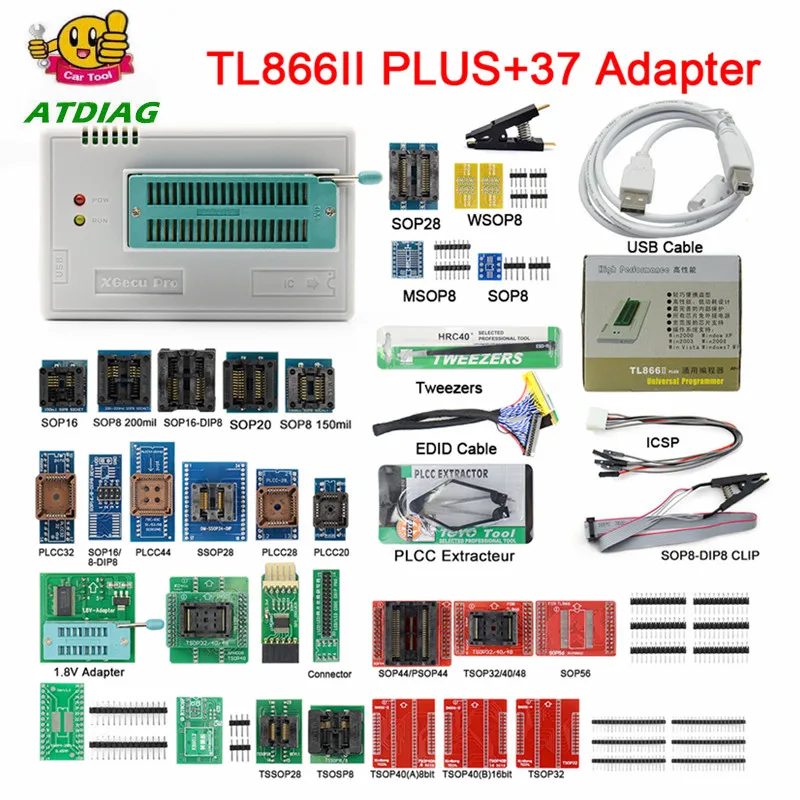 Программатор minipro V10.55 TL866II Plus с полными адаптерами ECU лучше чем TL866CS/TL866A 2021