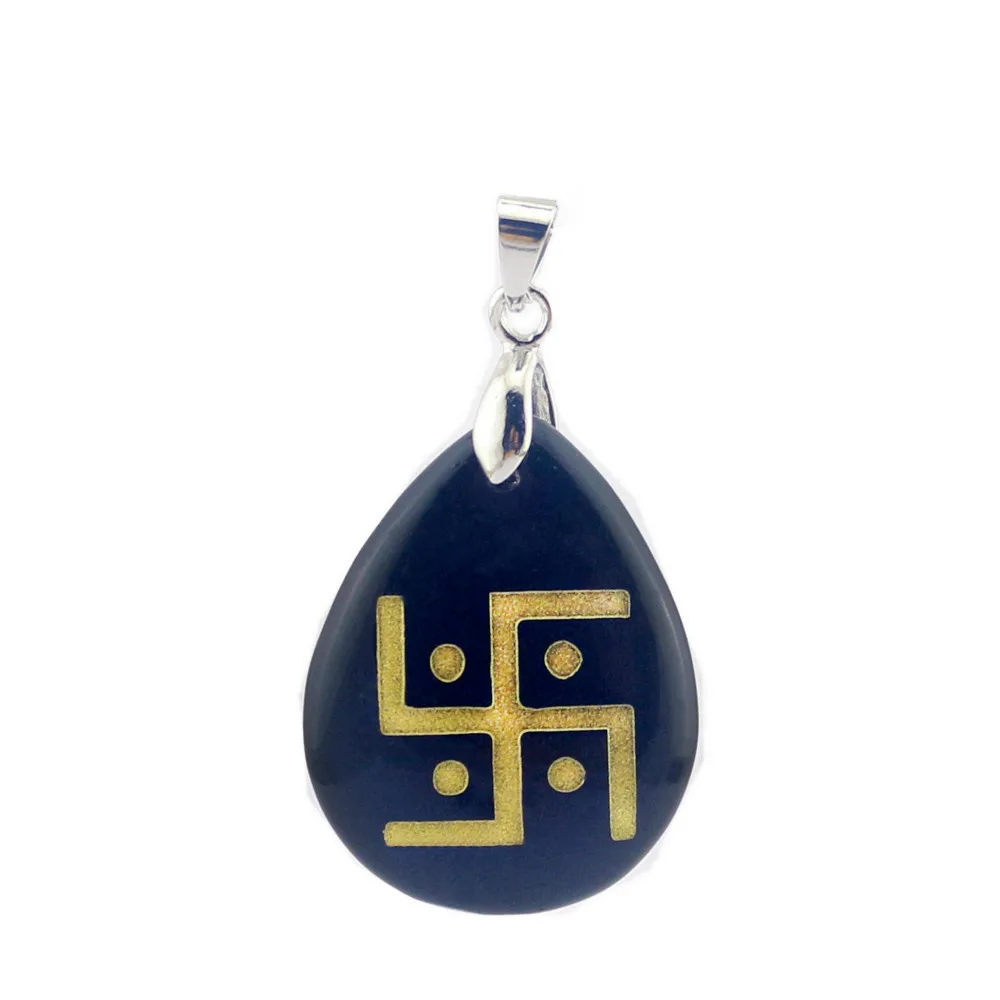 Натуральный камень обсидиан индуистский 4D Кулон символ свастики креативное