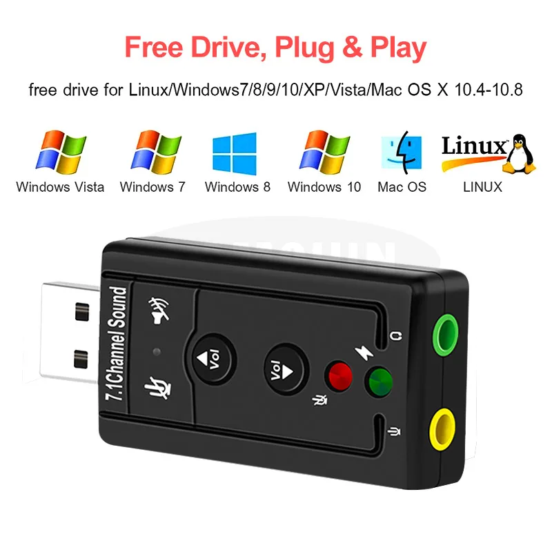 USB аудио адаптер 7 1 внешняя звуковая карта к разъему 3 5 мм наушники Бесплатный