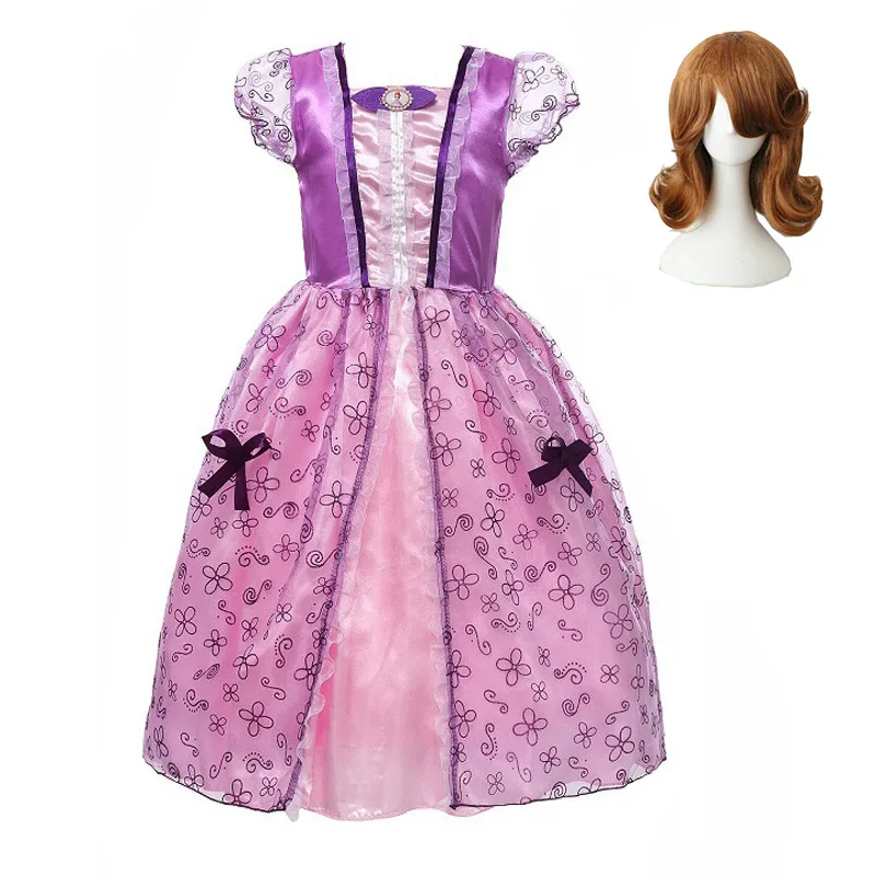 Sofia the First Праздничная одежда принцессы для девочек, платья Золушки, Белль, Рапунцель, Аврора, Ариэль, Белоснежка, Эльза, Анна, жасмин, София, с париком, косплей - Цвет: Sofia the First