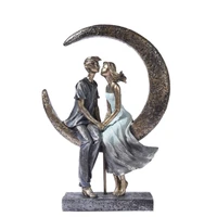 romantic moonlight couple statue resin date lovers sculpture modern household ornament crafts valentines day gift wedding decor