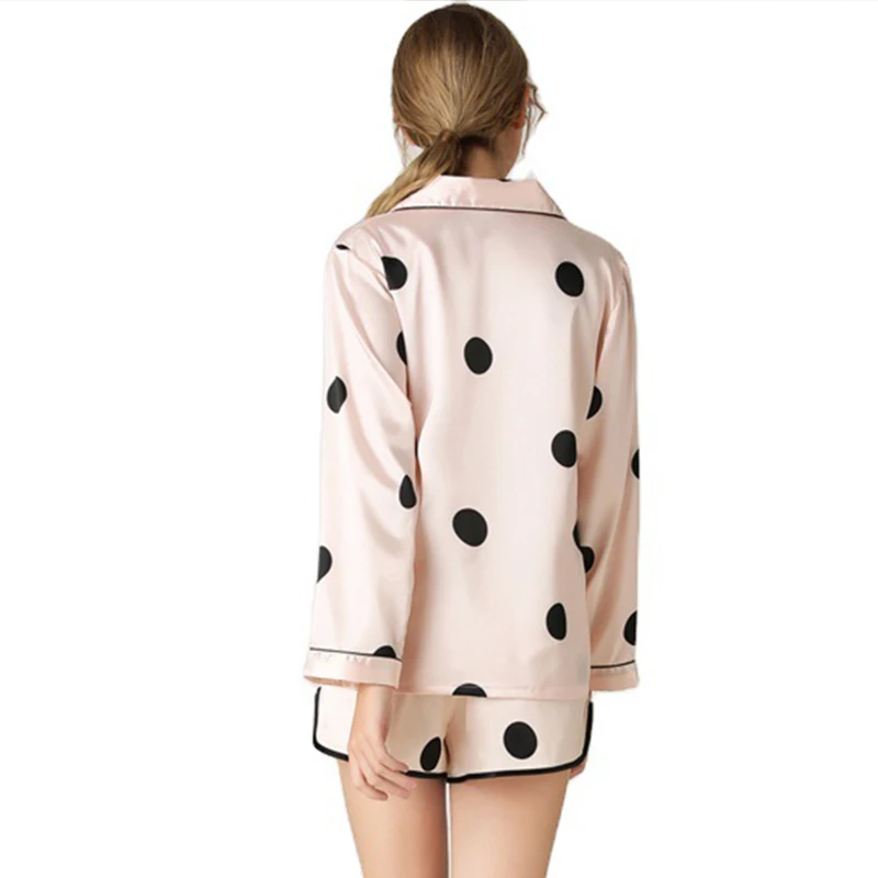 

Soft Pajamas Set Imitation Silk Pajamas Women'S Suit With Shorts Long-Sleeved 2Pcs Comfortable Casual Button Cardigan Homewear