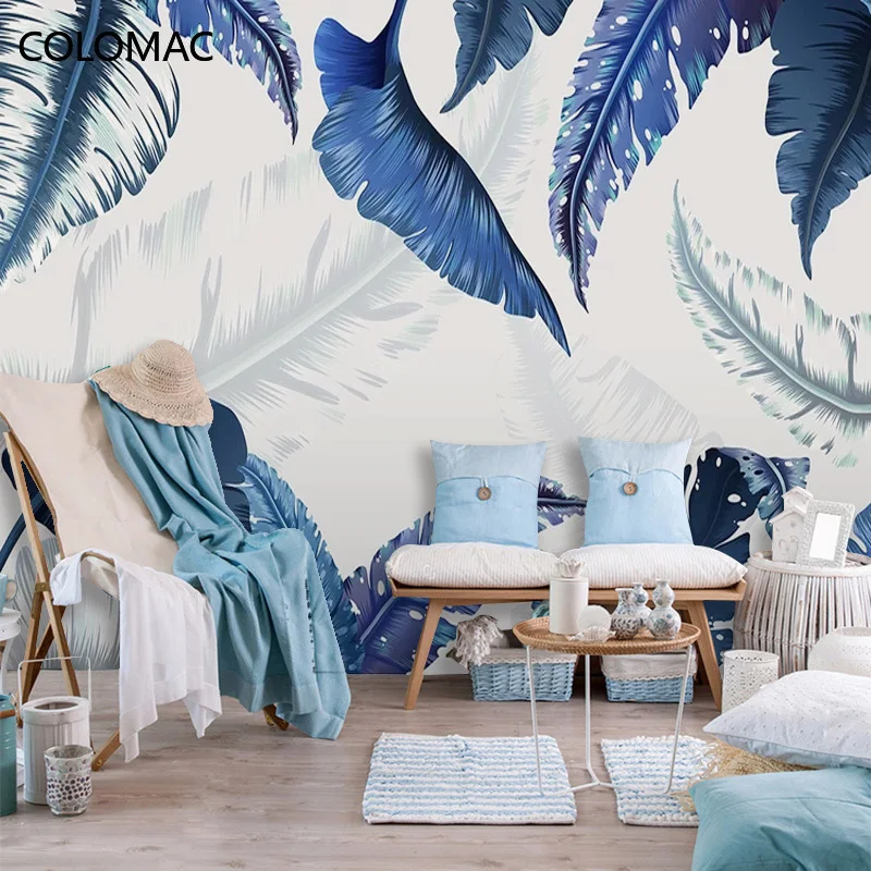 

Colomac Custom Purple Leaf Wallpaper Southeast Asian Hand-painted Watercolor Banana Leaf Mural Decor Living Room Dropshipping
