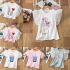 Детская футболка с коротким рукавом, летние топы из 100% хлопка с единорогом для девочек, детская футболка с принтом фламинго, одежда для вечеринки на день рождения