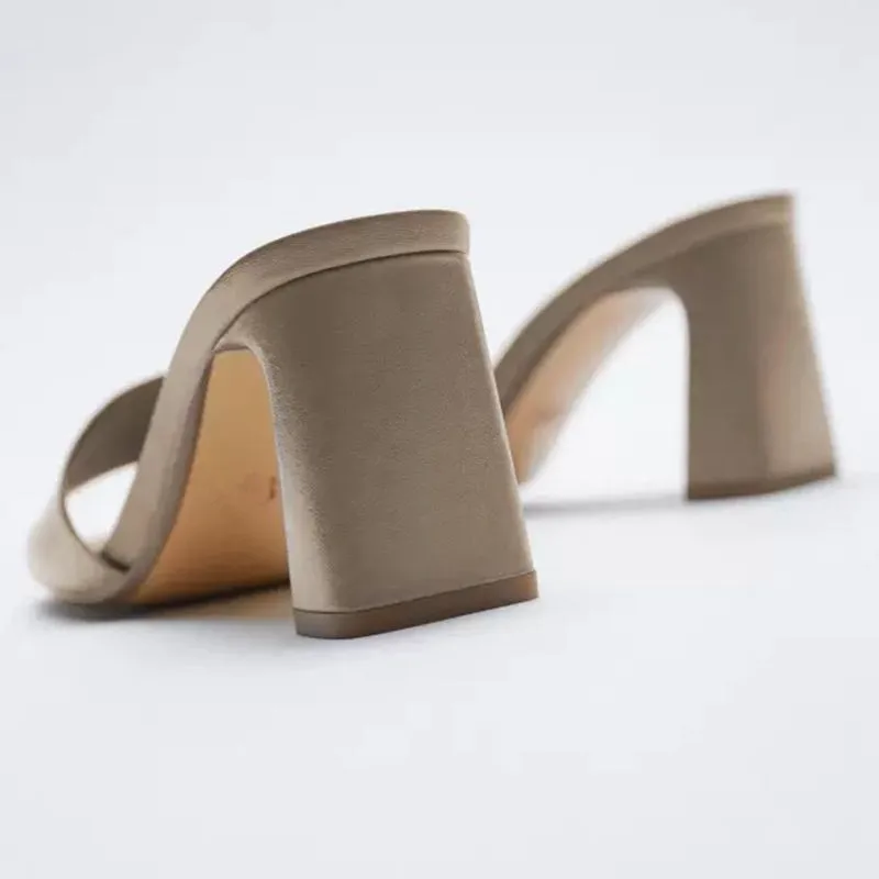 

Shoes Ladies' Slippers Square heel Slipers Women Heeled Mules Block 2021 High Microfiber Office & Career Slides Bonded Leather R