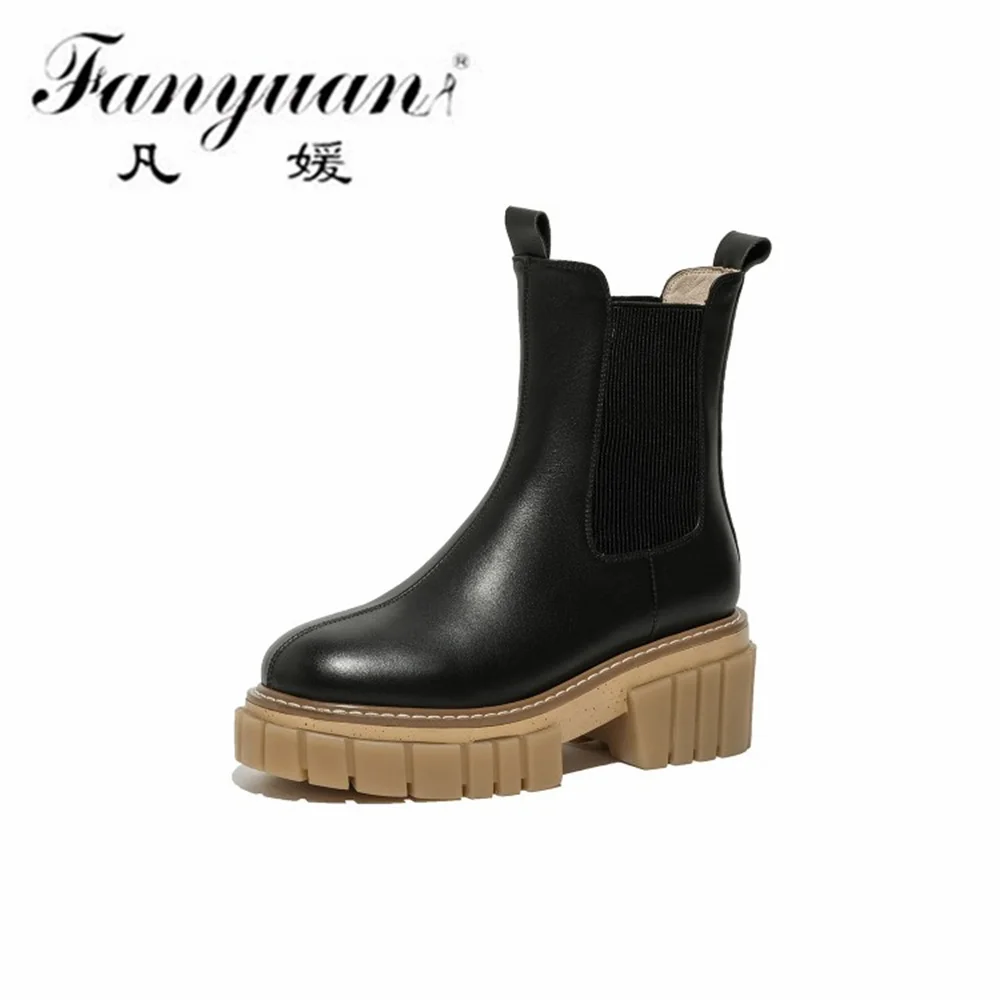 

Женские ботильоны на платформе Fanyuan, модные ботинки из натуральной кожи на толстом каблуке, на осень-зиму, 2021