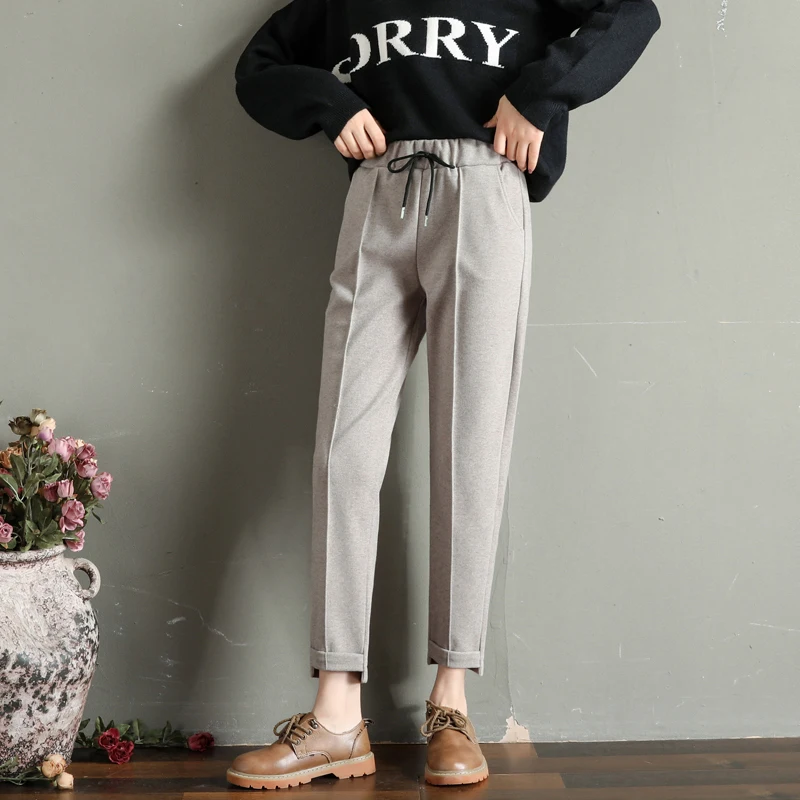 

Thicken Women Pencil Pants 2020 Autumn Winter Plus Size OL Style Wool Female Work Suit Pant Loose Female Trousers Capris 11690