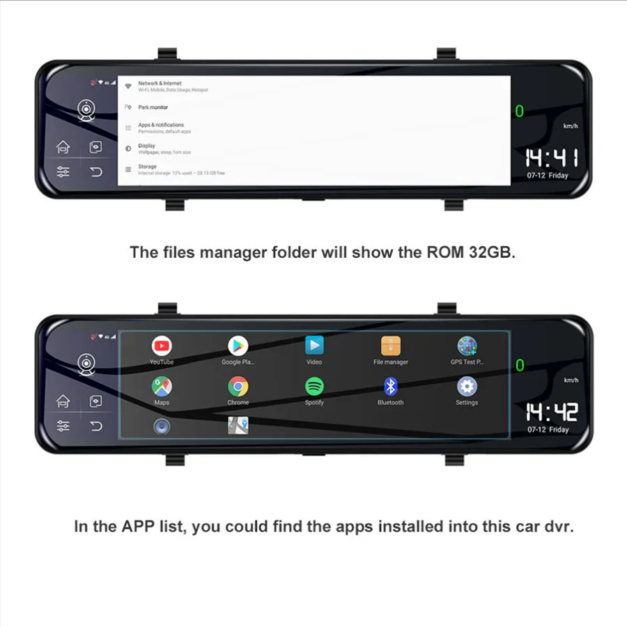 Зеркало видеорегистратор 12 дюймов 4G Android HD 1080P GPS Wi Fi|Видеорегистраторы| |