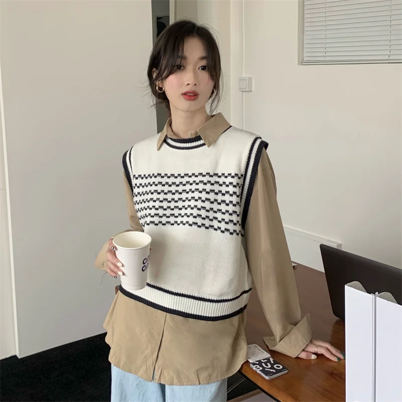 Жилет женский полосатый с круглым вырезом тонкий Свободный Топ в Корейском стиле