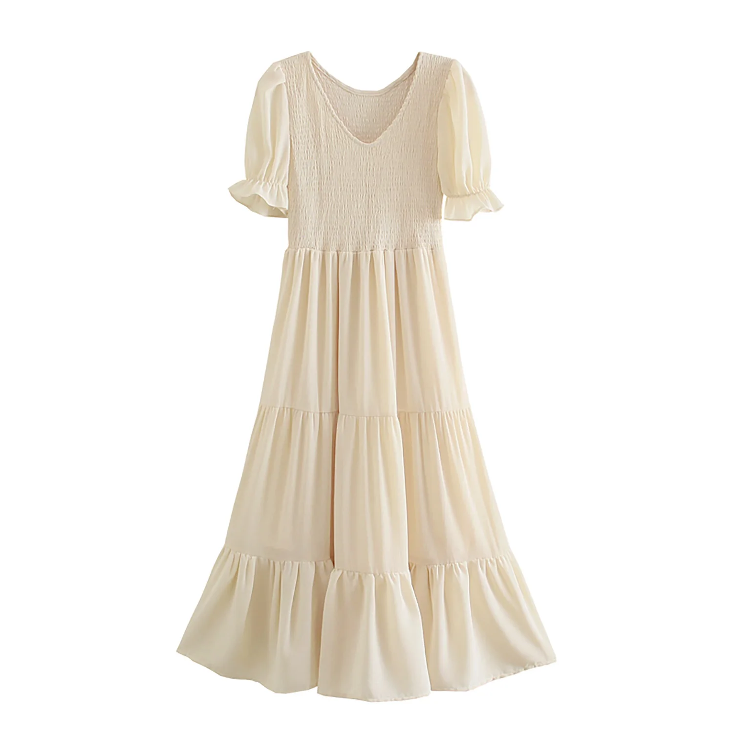 JC·KILIG 2021 Pleated Auricularia Edge Bow Bubble Sleeve Dress DP9440