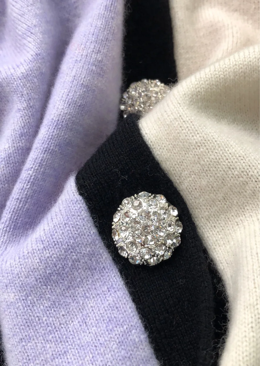 

V-neck Knit Sweater Women's Color Patchwork Long Sleeve Diamonds Button Autumn New Female Knitwear Cardigan