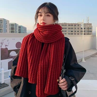 su style thick wool knitted scarf women winter korean version of wild warmth japanese students pure color scarf tide