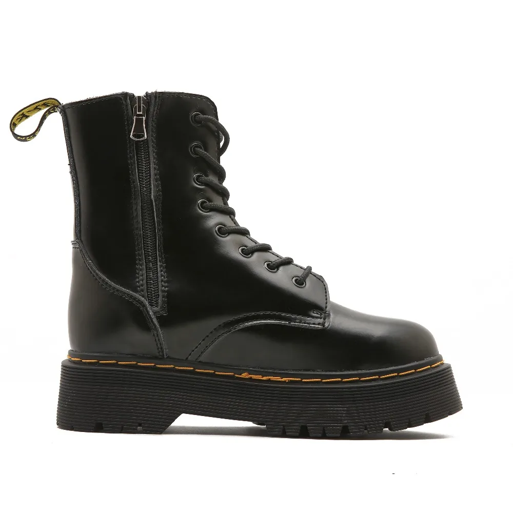 CEVABULE Women Martin Boots Genunie Leather Thick Heel Platfrom Martin Boots Boots Women Side Zipper Boots Leather Boots