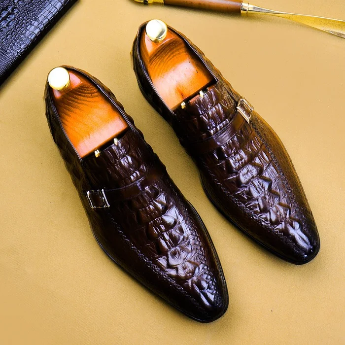 Мужская модная модель крокодиловой кожи деловая обувь с острым носком вечерние
