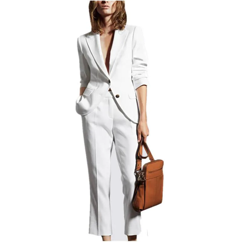 Ladies suit office white business formal elegant two-piece jacket + pants women's single-breasted suit