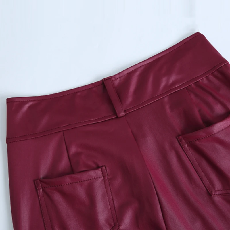 2020 весенние женские сексуальные повседневные Черные кожаные штаны из