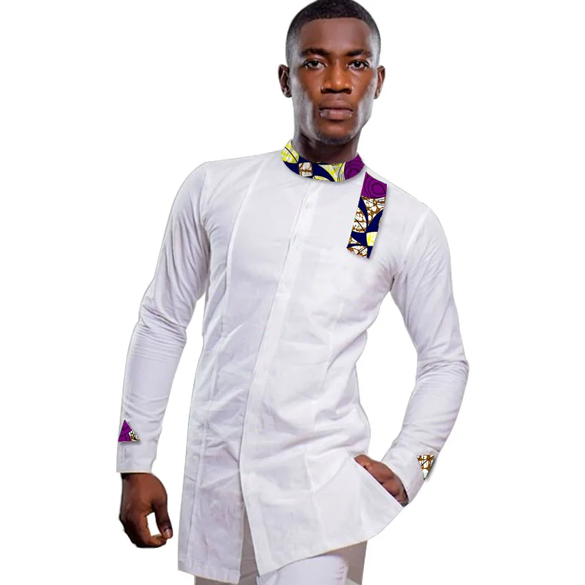 Африканские мужские рубашки с воротником стойкой белые топы принтом лоскутные