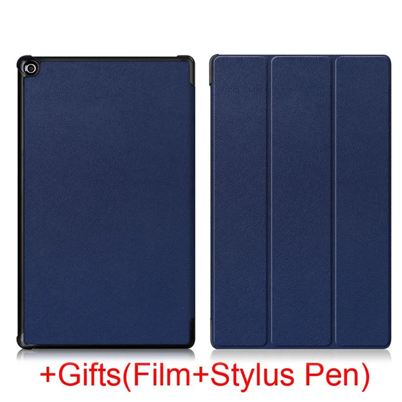 Dark Blue Магнитный чехол с функцией автоматического сна/пробуждения для Amazon Kindle Fire HD 10 10," планшет из искусственной кожи защитный чехол-подставка+ пленка+ ручка - Цвет: Dark Blue