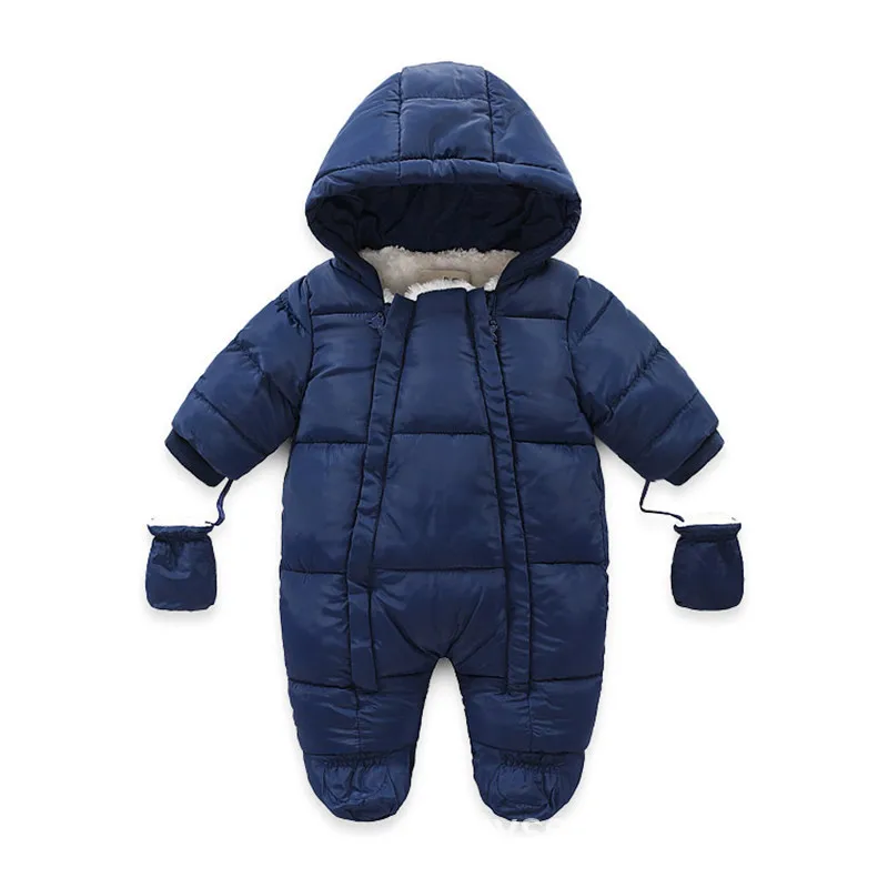 Navy blue IYEAL/Детская куртка; флисовый комбинезон с перчатками; теплый зимний комбинезон для маленьких мальчиков и девочек; комбинезон для детей 6-18 месяцев - Цвет: Navy blue