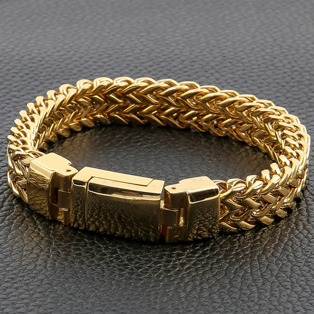 Luxury Never Fade Gold Color Bracelet Men Stainless Steel Chain Man Bracelets With Magnet Clasp Boys Biker Jewellery Accessories | Украшения