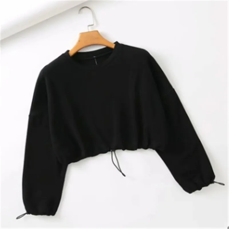 

Women Long Sleeve Drawstring Top Long Sleeve Solid Color Crop Top for Women Ladies