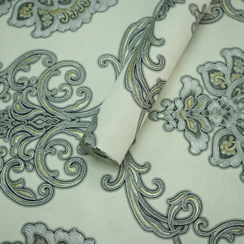 Бежево-серо-золотистая текстурированная роскошная классическая Дамасская