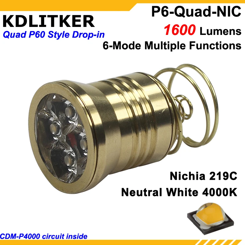 KDLITKER P6-Quad 4 x Nichia 219C нейтральный белый 4000K High CRI92 1600 люменов 3 V-9 V P60 Drop-in модуль(Dia. 26,5 мм