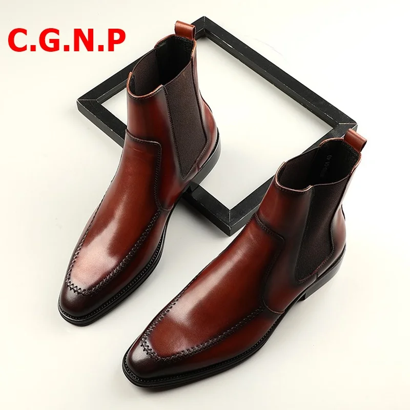

Ботинки мартинсы C.G.N.P мужские из натуральной кожи, брендовая повседневная обувь с высоким берцем, ботильоны челси, черные, коричневые, для з...