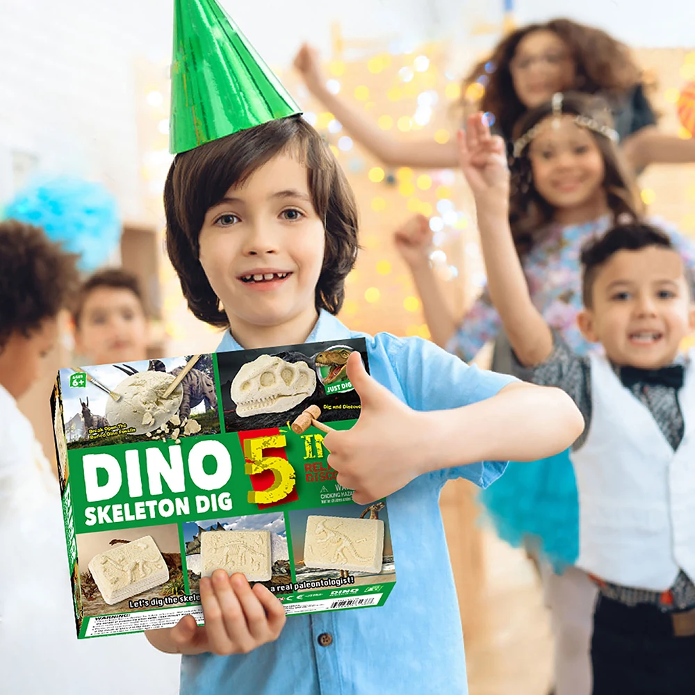 

Dino Skeleton Dig Kit Break Into 5 Bricks Treasure Excavation Kits Dinosaur Toys Gems Dig Kits Archeology Educational STEM Kits