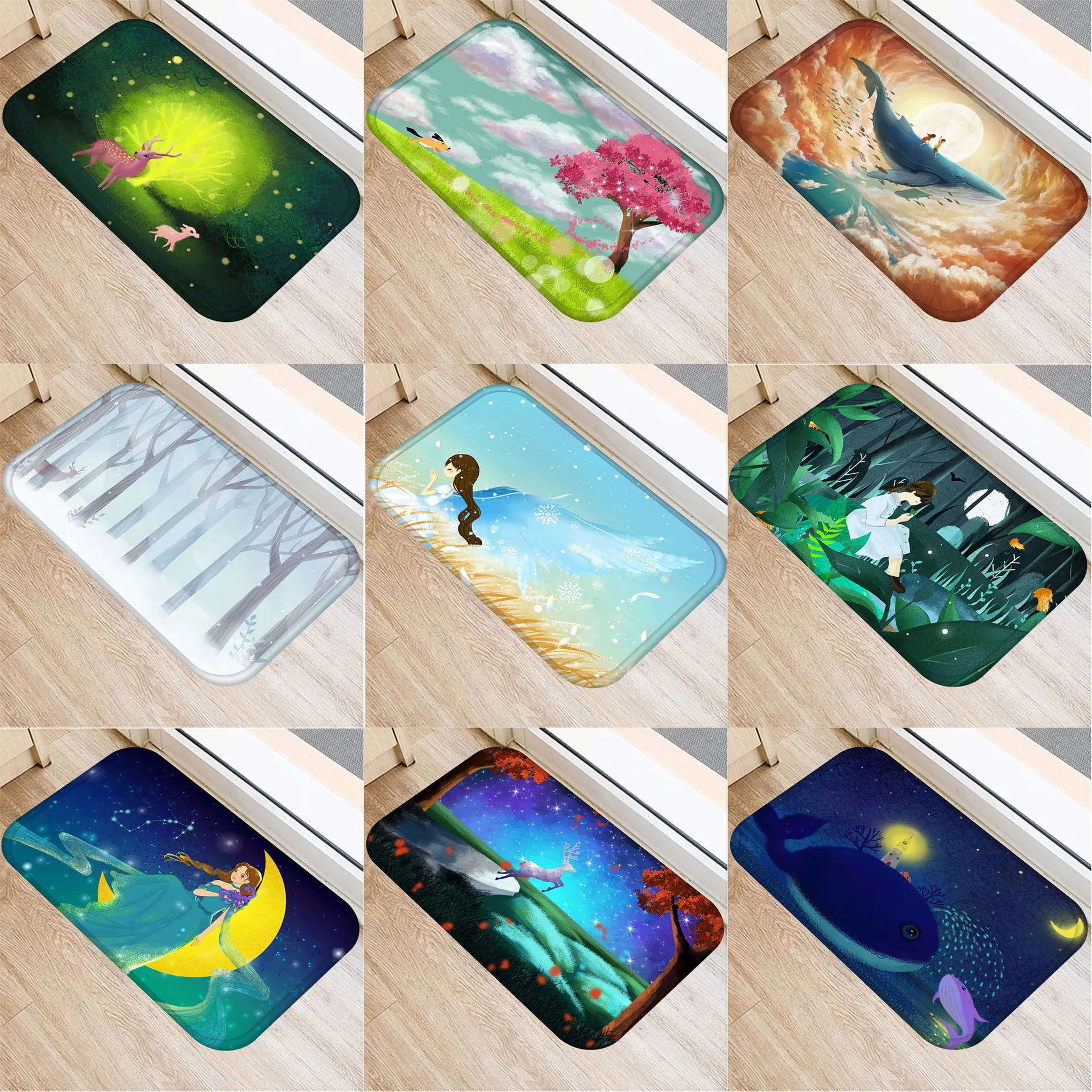 1 шт. Лось дерево с защитой от скольжения коврик половик сказка девочка Кухня