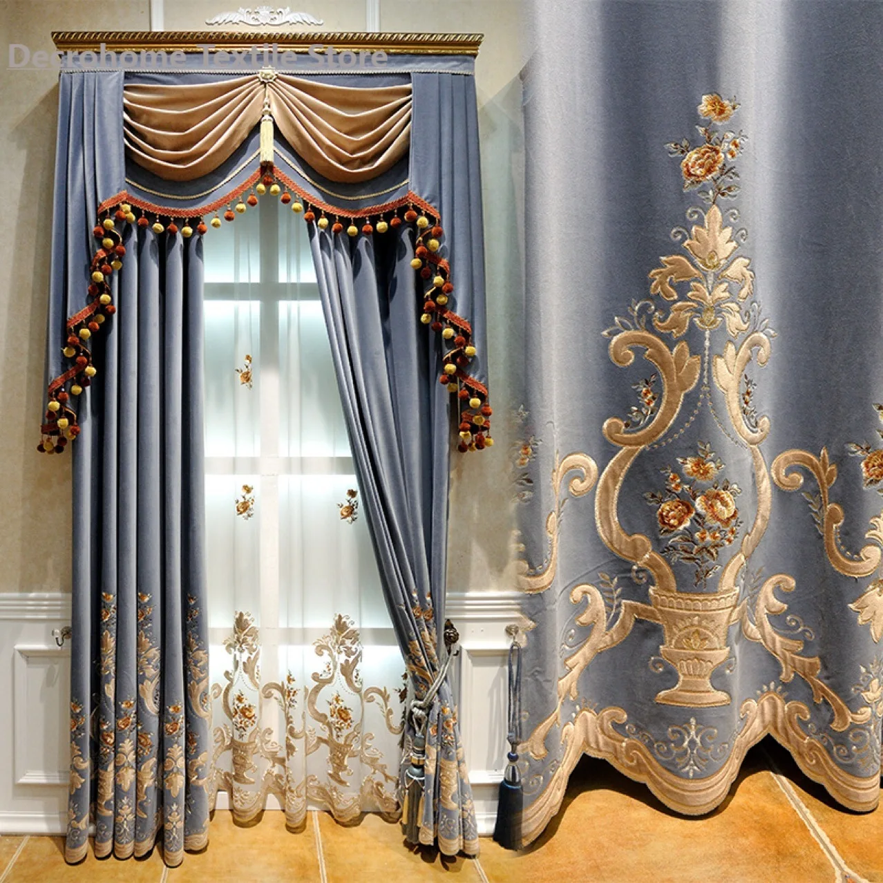 

European-Style Flannel velvet Embroidered Light Luxury Atmosphere high Shade Curtains for Living Room Bedroom Curtain Home Decor