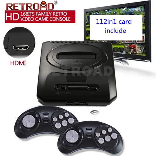 with 112in1 card Топ 16 бит ретроуд HD SEGA MEGADRIVE2 MD2 ТВ Видео игровая консоль с HDMI AV выход 2,4G беспроводной контроллер с играми - Цвет: with 112in1 card