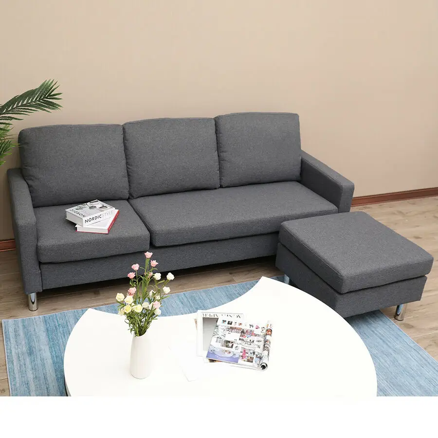 Modern 3 Seater Left Right Corner Sofa W/ Linen Armrest Bed Couches Footstool | Мебель