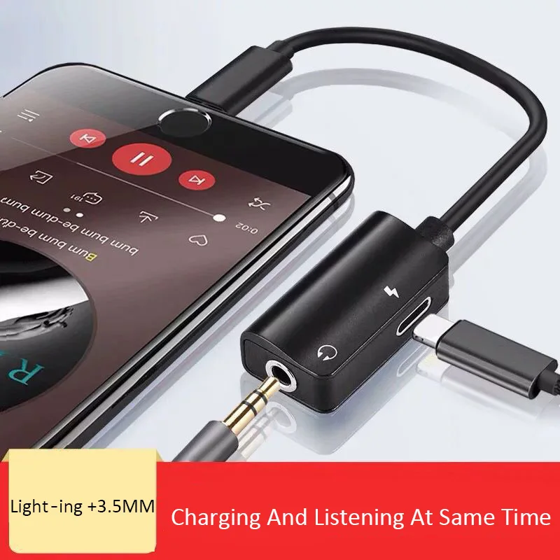 

Lightning to 3.5mm Aux Jack Earphone Cable Charging Port Adapter 2In1 Splitter For Phone 7/8/X/XR/ XS Max/11 Headphone splitter