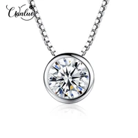 wanluo brand charm 1 carat zircon stone pendant 925 silver box chain necklace for women simple classic silver jewelry gift