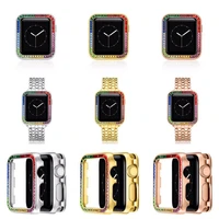 bling colorful diamond zinic alloy case for apple watch series 6 5 4 3 2 zircon rhinestone protect bumper cover iwatch 38mm 44mm