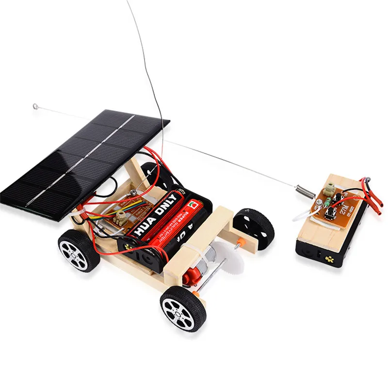 Солнечная энергия RC автомобиль игрушка Дерево DIY беспроводные модели