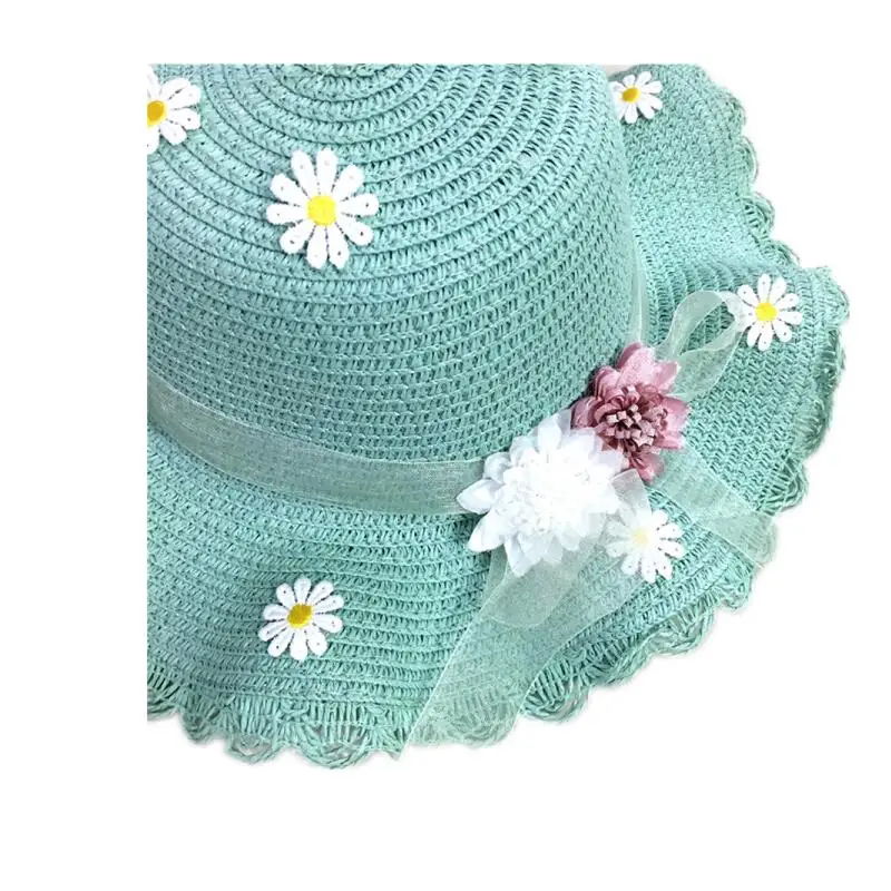 Шляпа соломенная детская летняя розовая с кружевными лентами Кепка козырьком от