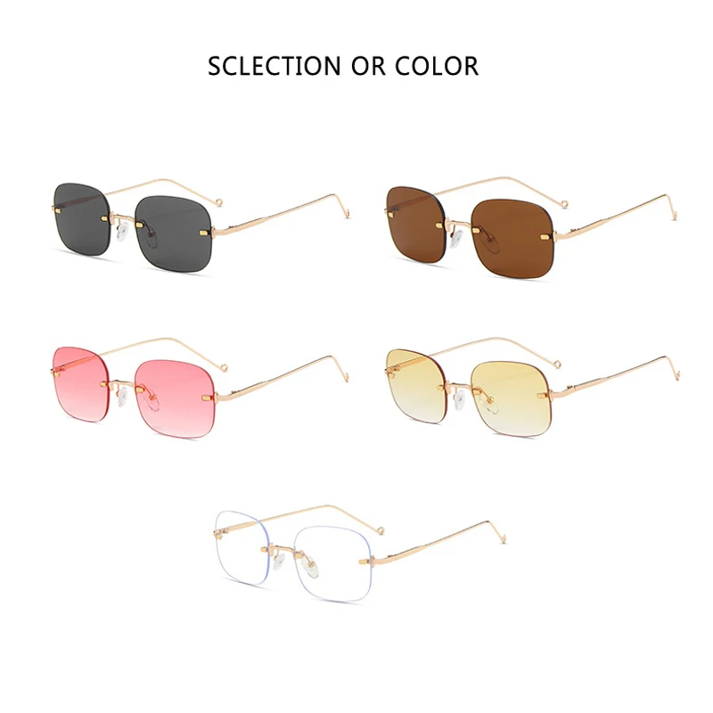 

Elbru 2021 Fashion Square Rimless Sunglasses For Women Vintage Metal Sunshades New Colorful Eyewear For Female UV400 Sun Glasses
