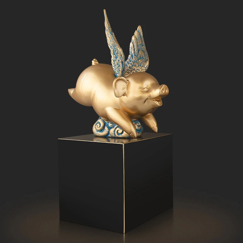 Китайская эпоксидная скульптура счастливой золотой свиньи FENGSHUI украшения для
