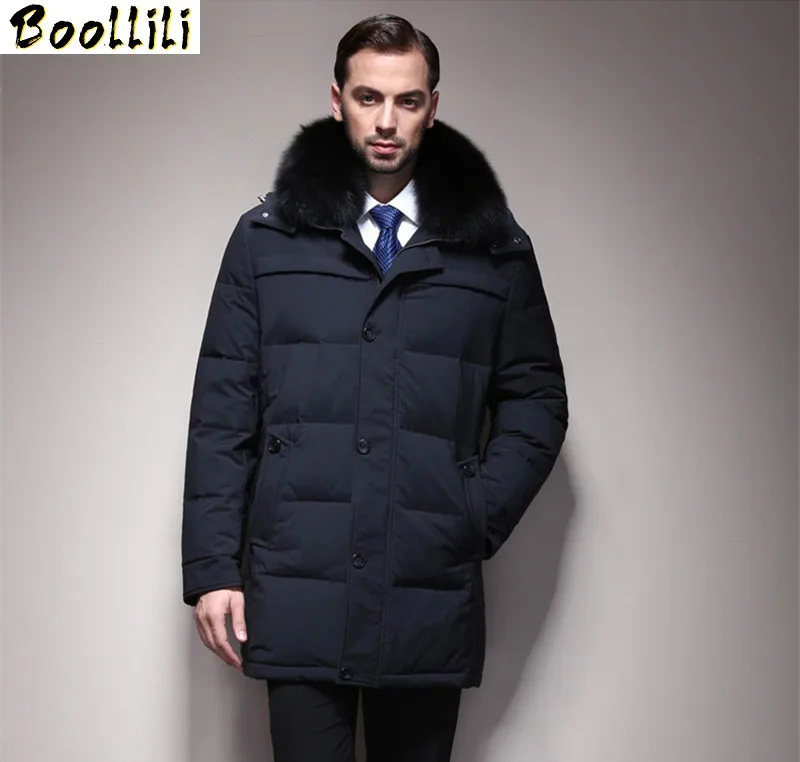 

Exquisite Warm Boollili White Duck Down Coat Winter Men Jacket Mens Hooded Fox Fur Collar Coats Plus Size Casaco Masculino