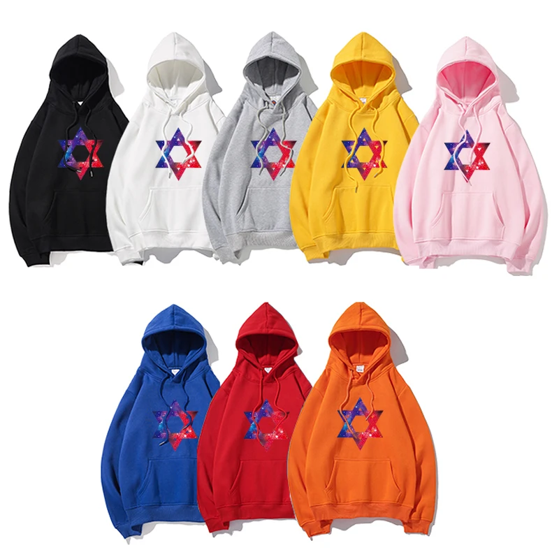 

2020 Winter Women's Clothing Solid Color Art Star of David Cartoon Style Hoodies Female Cute Loose Costumes