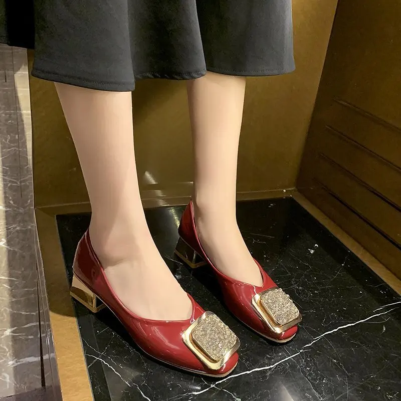 

3cm Heels Chunky Sandals Square Toe Slimming Shoes Lace-Up Clogs for Women Branded Pumps 2021 Slip On Shallow Mouth 5cm Block Al