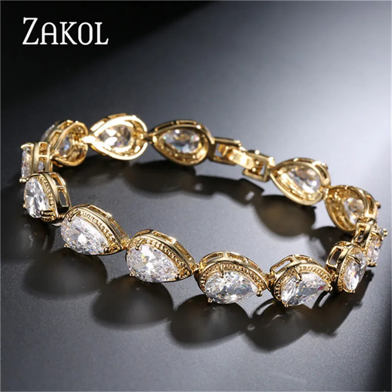 ZAKOL Модные женские аксессуары роскошный фианит Капля воды CZ Камень Браслет